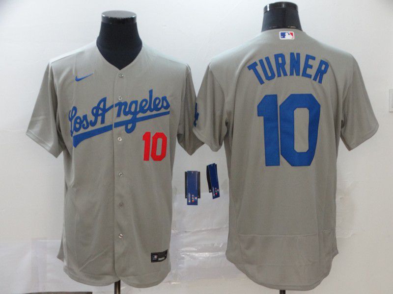 Men Los Angeles Dodgers #10 Turner Grey Nike Elite MLB Jerseys->los angeles dodgers->MLB Jersey